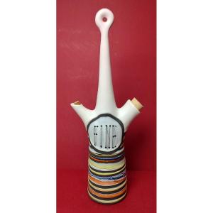 Roger Capron (1926-2006) - Bottle Marked “fine” With High Hold And Polychrome Striped Decor.