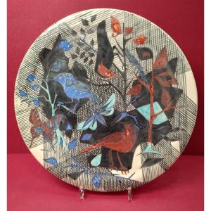 Raoul Lachenal (1885-1956) - Dish Decorated With Butterflies And Trendy Birds.