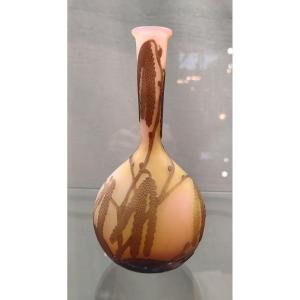 Ets Gallé 1846/1936 - Soliflore Vase In Berluze Shape Decorated With Birch Catkins.