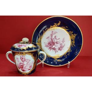 Vincennes (sèvres)-letter-date A For 1754-covered Milk Or Chocolate Cup And Its Saucer