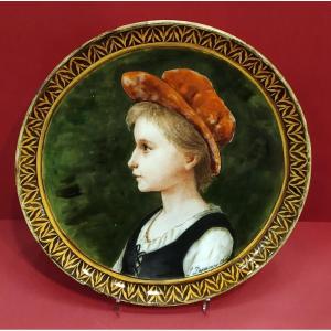 Théodore Deck (1823-1891) - Dish With A Portrait Of Little Red Riding Hood