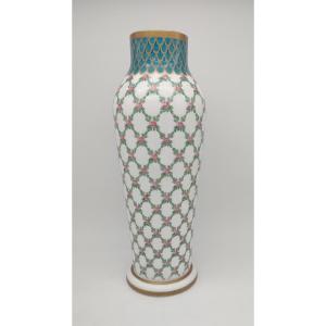 François Théodore Legras - Signed Vase With Pompadour Grid Pattern