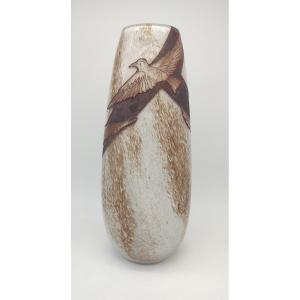 Ets Legras - Glass Vase Decorated With Birds In Flight In The Art Deco Style