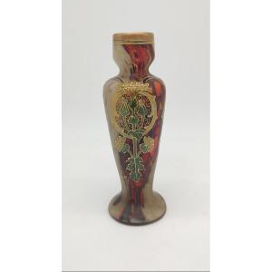 Legras - Vase « Arpajon » à fond marbré à décor de soucis et de motifs arabisants