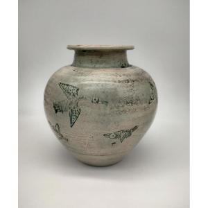 BLIN Jacques (1920/1996) - Vase boule à décor d'oiseaux