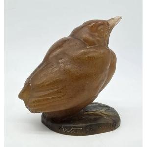 Amalric WALTER (1870-1959) & Henri BERGER (1870- 1937) - Sculpture de moineau en pate de verre.