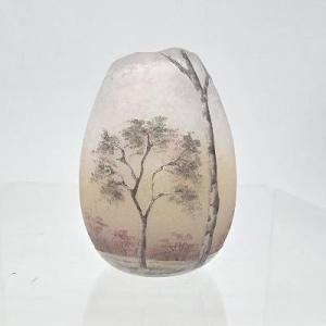 Daum Nancy - Miniature Vase Depicting A Forest Scene.