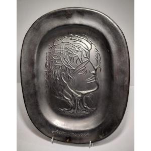 Jean Marais (1913-1998) - Ceramic Dish Decorated With A Stylized Face.