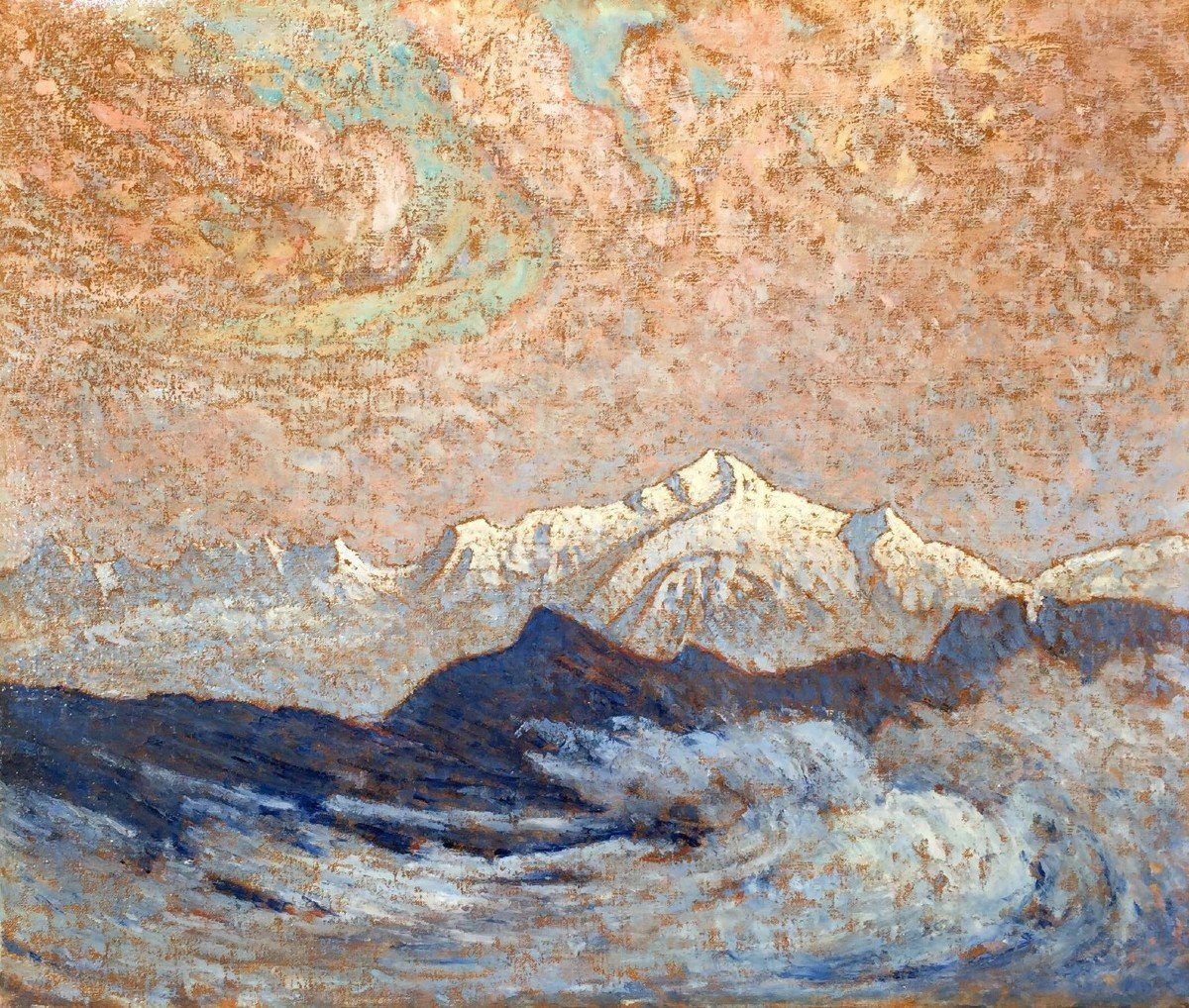 José MINGRET (1880-1969), Mer de nuages sur le Léman, le Mont-Blanc depuis Colomby de Gex, 1919