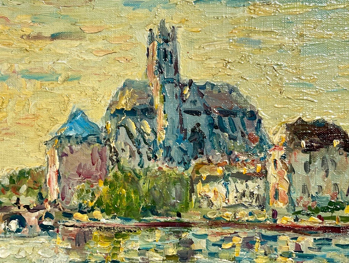 Robert LE BERGER (1905-1972), Moret-sur-Loing, le pont et l’église, 1969-photo-4
