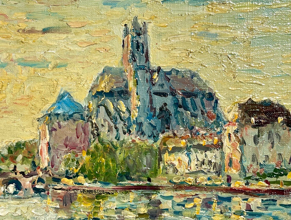 Robert Le Berger (1905-1972), Moret-sur-loing, The Bridge And The Church, 1969-photo-4