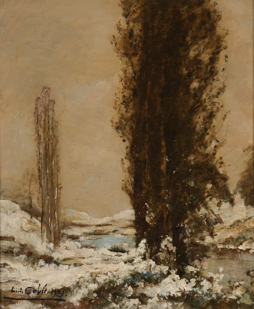 Louis Cabié (1853-1939) La Beune aux Eyzies sous la neige Périgord Dordogne