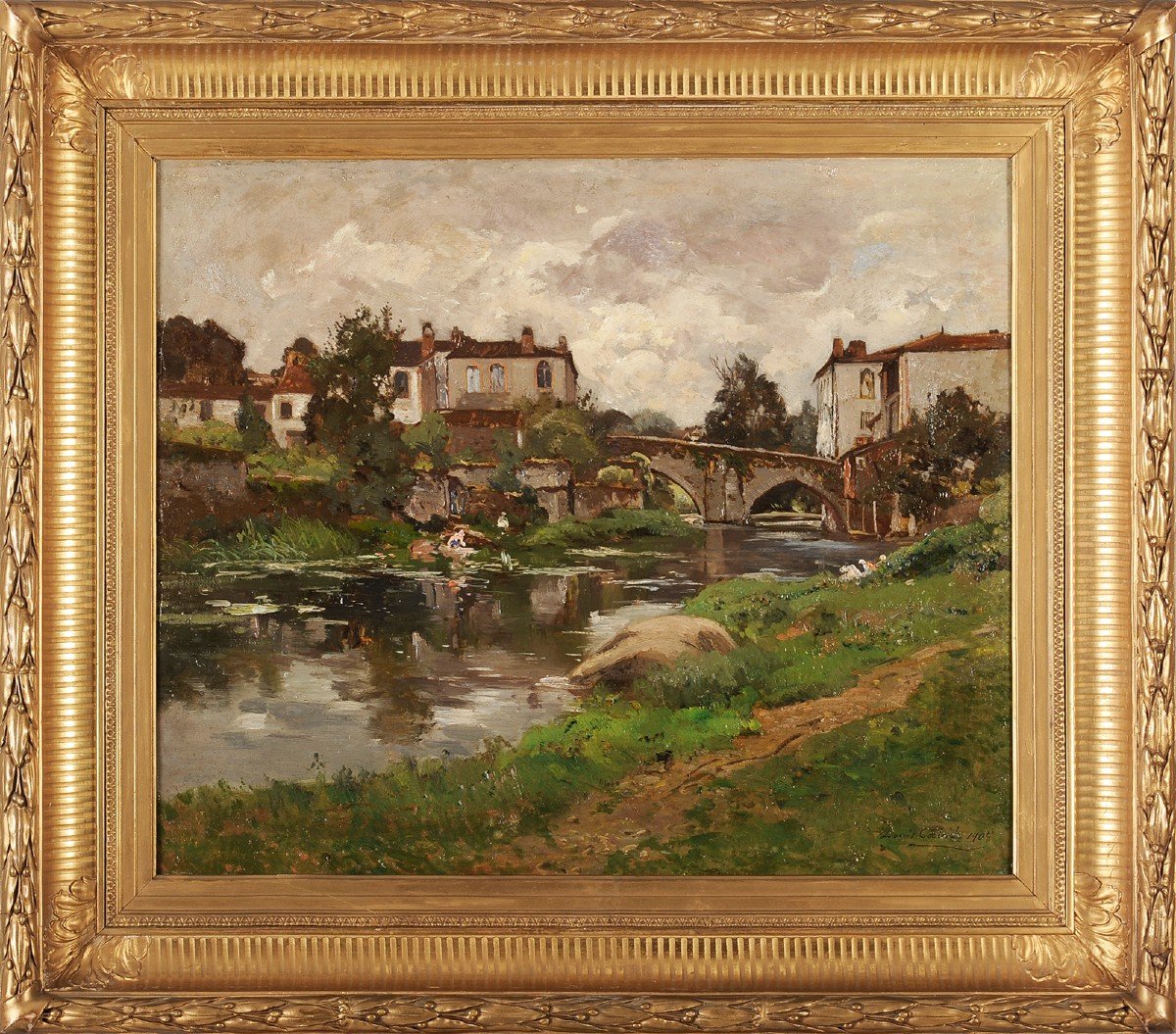 Louis Cabié (1853-1939) Le pont Saint Antoine à Clisson Loire Atlantique Nantes