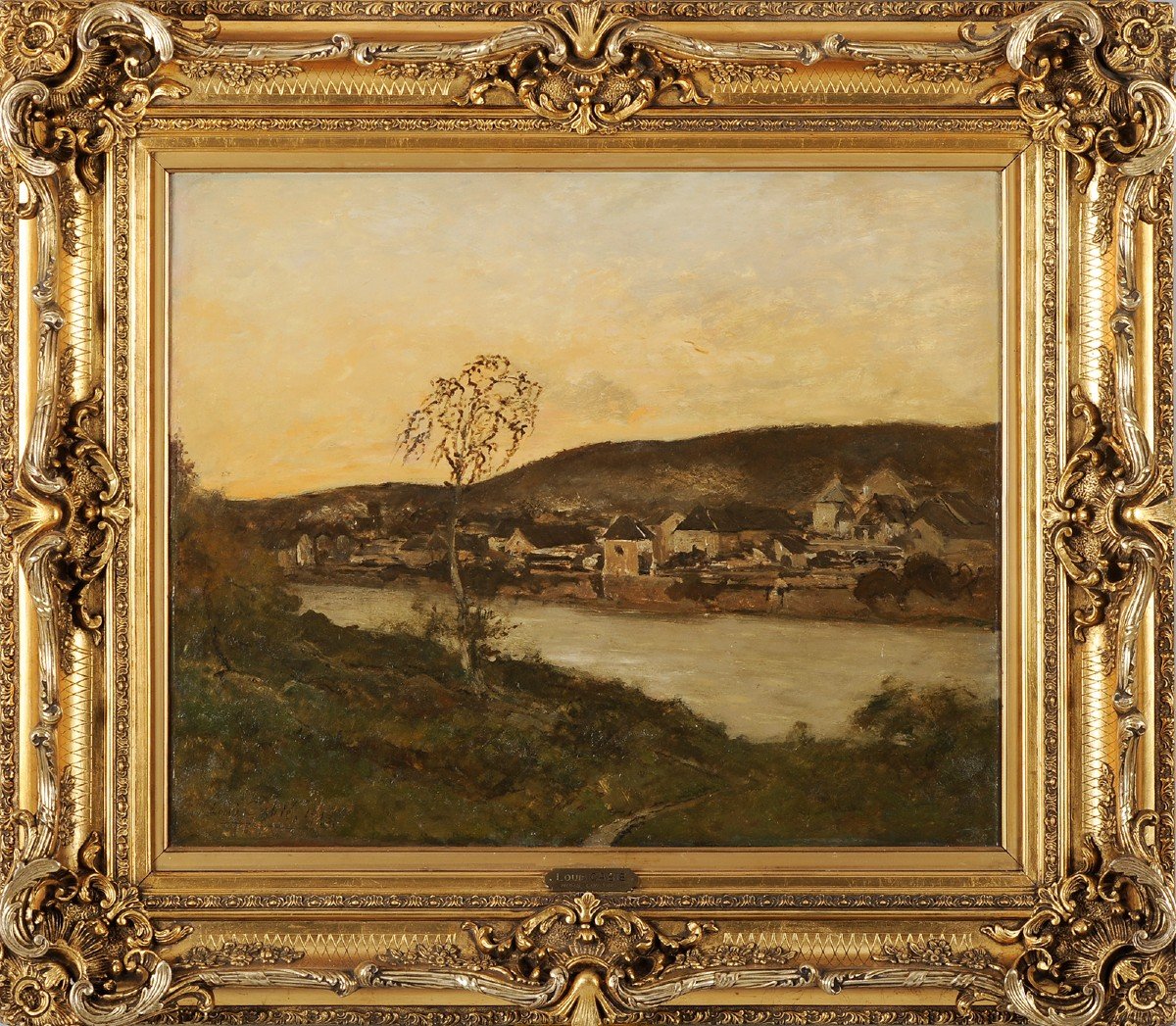 Louis Cabié (1853-1939) Lalinde, soleil couchant sur la Dordogne Périgord
