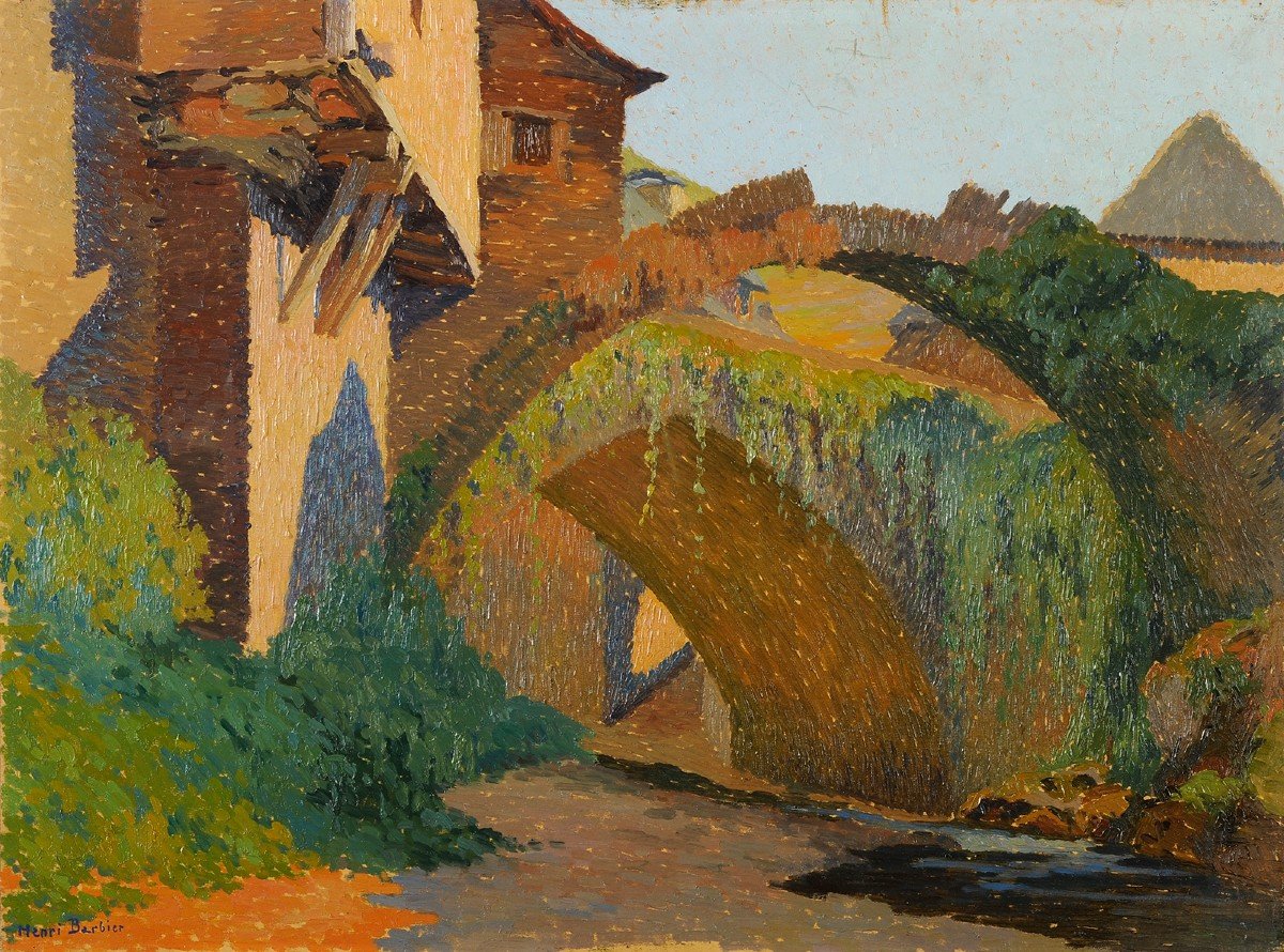 Henri Barbier (1881-1960) Village ensoleillé Lot Aveyron