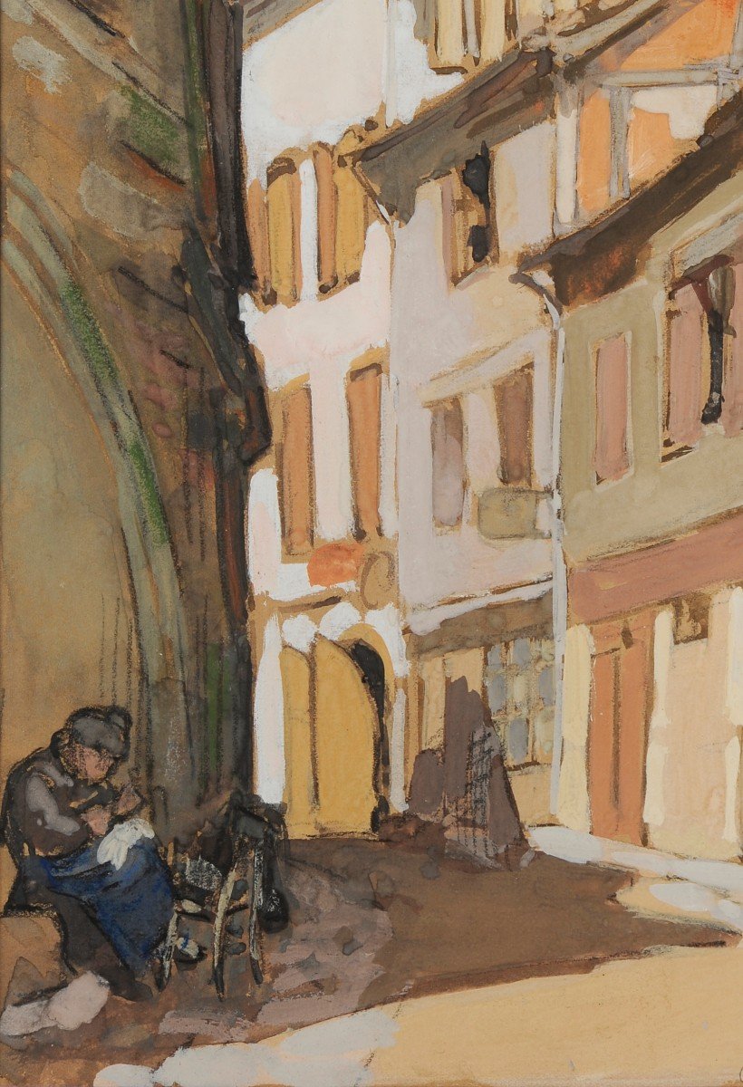 André Albarède (1895-1984) Bergerac, The Arcades Of The Hôtel Peyrarède-photo-3