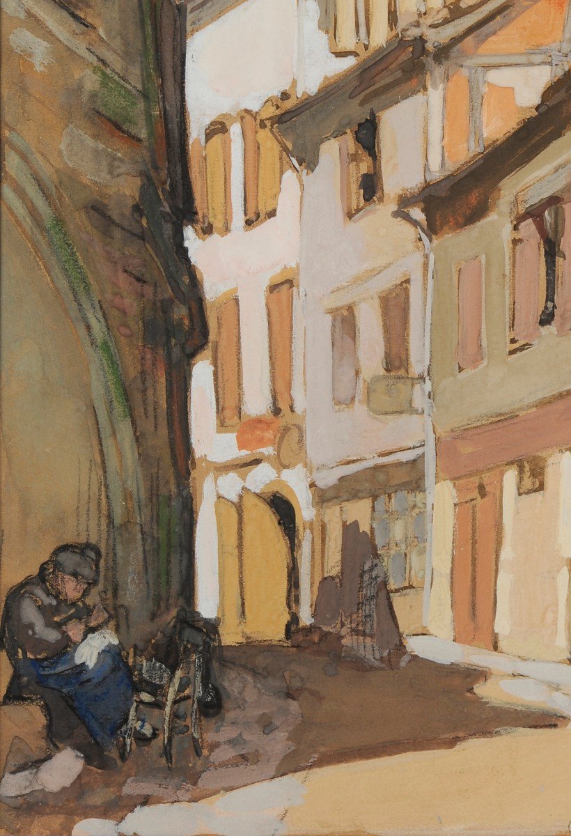 André Albarède (1895-1984) Bergerac, les arcades de l'hôtel Peyrarède-photo-3