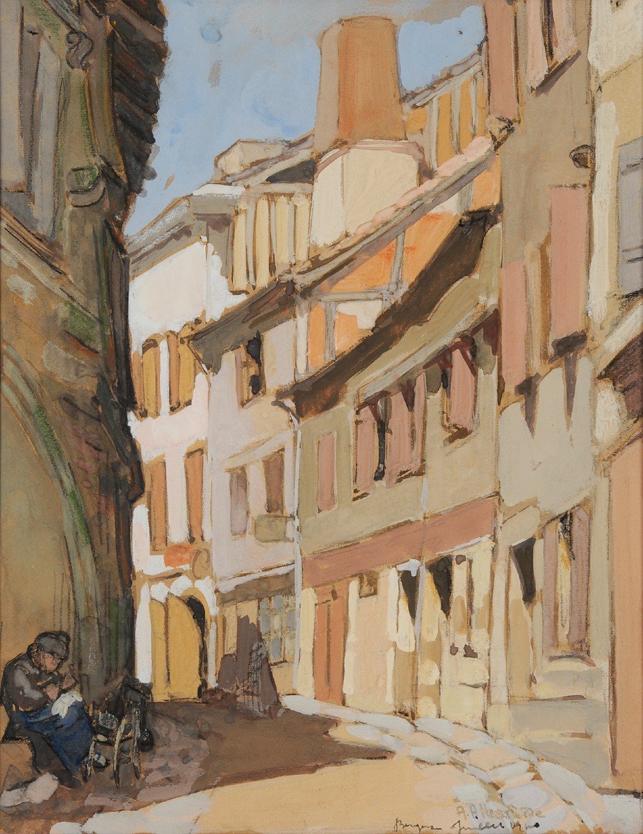 André Albarède (1895-1984) Bergerac, The Arcades Of The Hôtel Peyrarède