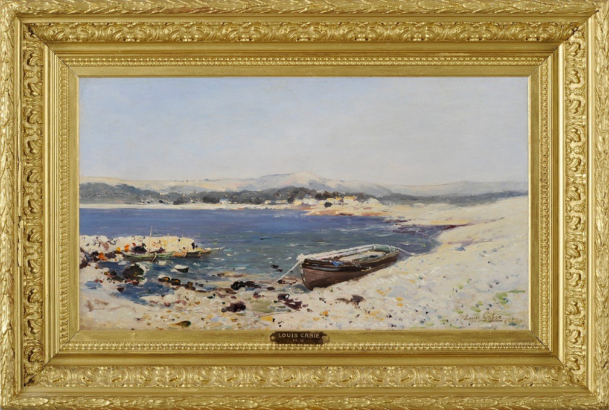 Louis Cabié (1853-1939) Bord de mer près de Toulon Var bateau