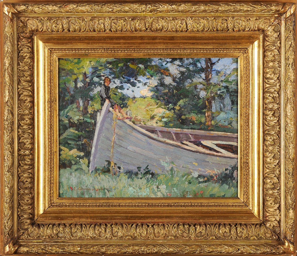 Emile Chaumont (1877-1927) L'enfant au bateau Périgord Dordogne
