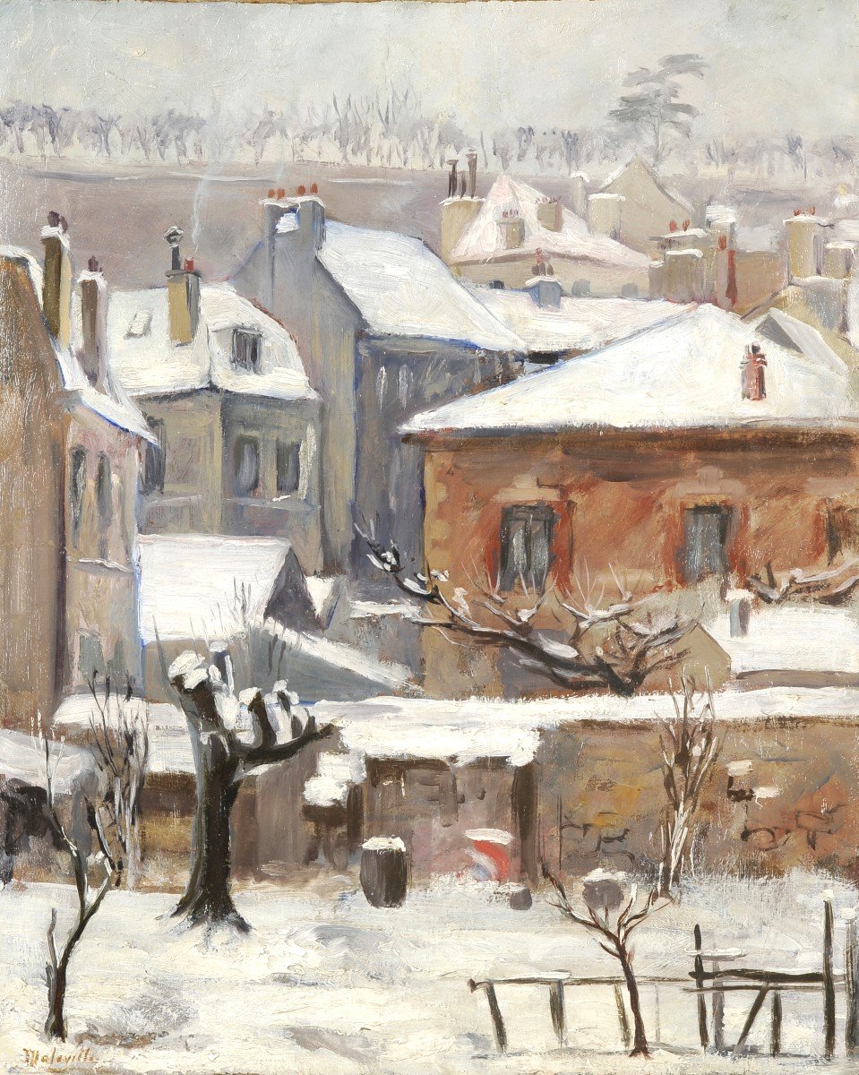 Lucien de Maleville (1881-1964) Neige en sarladais Dordogne Périgord Sarlat