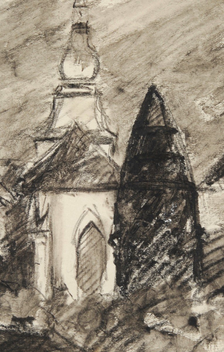 Camille Meriot (1887-1975) Sarlat la lanterne des Morts et le clocher de la cathédrale-photo-3
