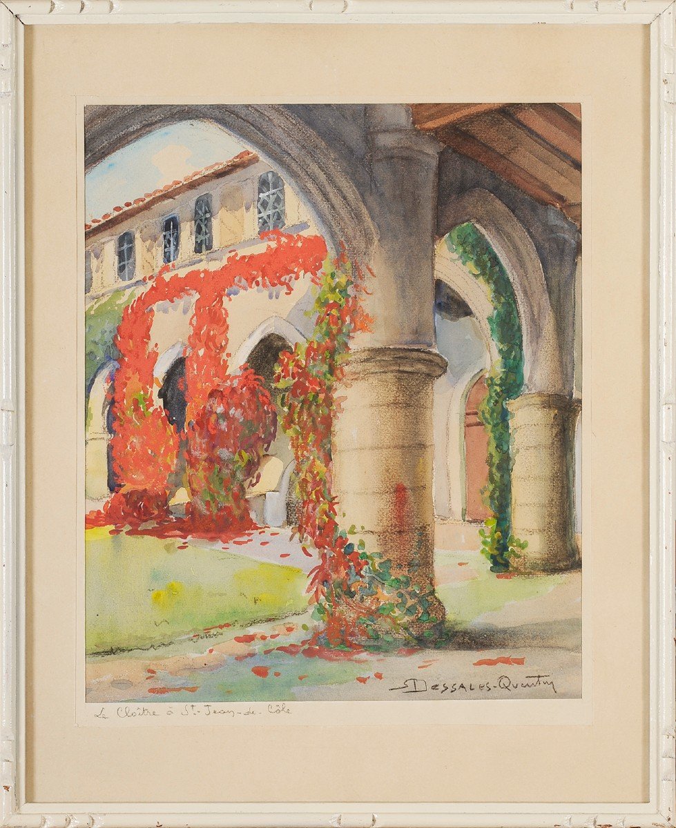 Robert Dessales-Quentin (1885-1958) Le cloître de Saint Jean de Côle Brantôme-photo-2