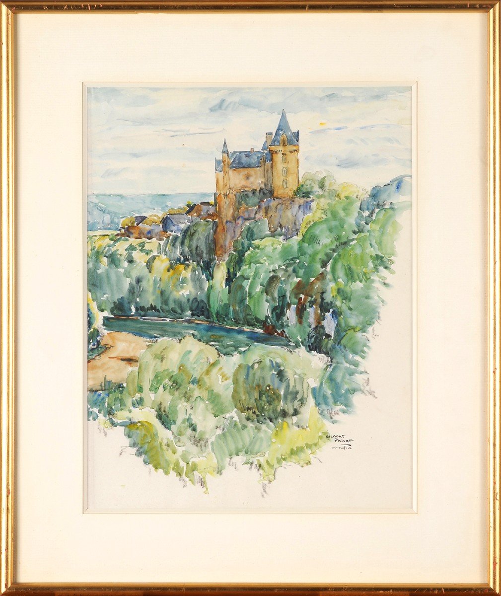 Gilbert-privat (1892-1969) The Château De Monfort And The Dordogne-photo-2