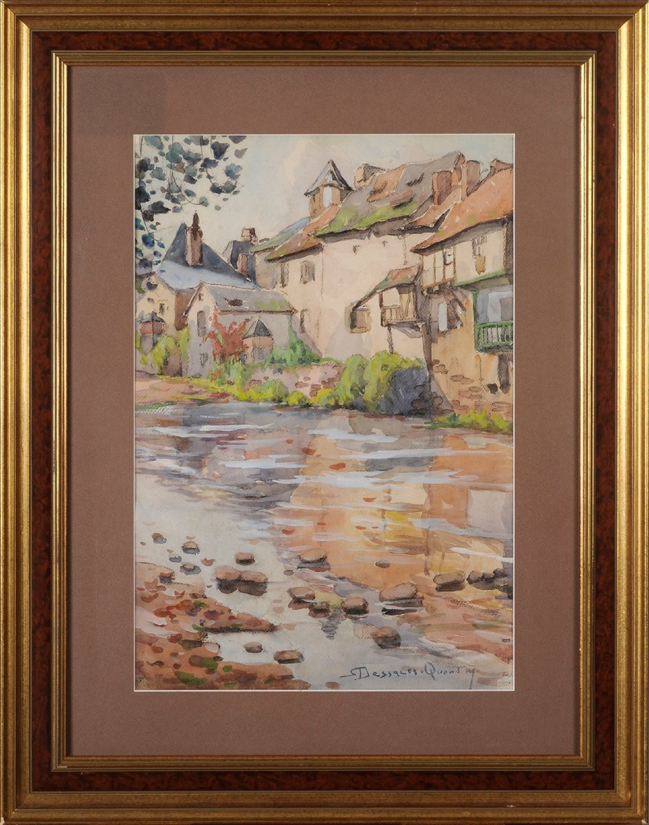 Robert Dessales-quentin (1885-1958) The Auvézère At Ségur Le Château Corrèze-photo-2