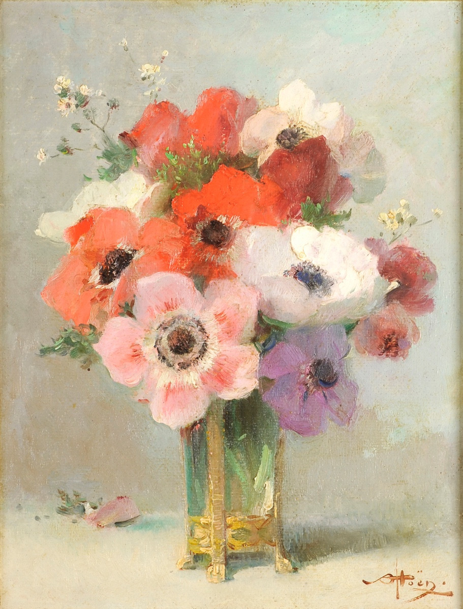 Alfred Georges Hoën (1868-1954) Anemones In A Vase Still Life