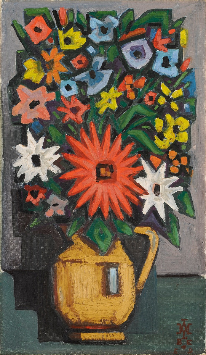 Maurice Albe (1900-1995) Flowers In An Ochre Glazed Pitcher-photo-2