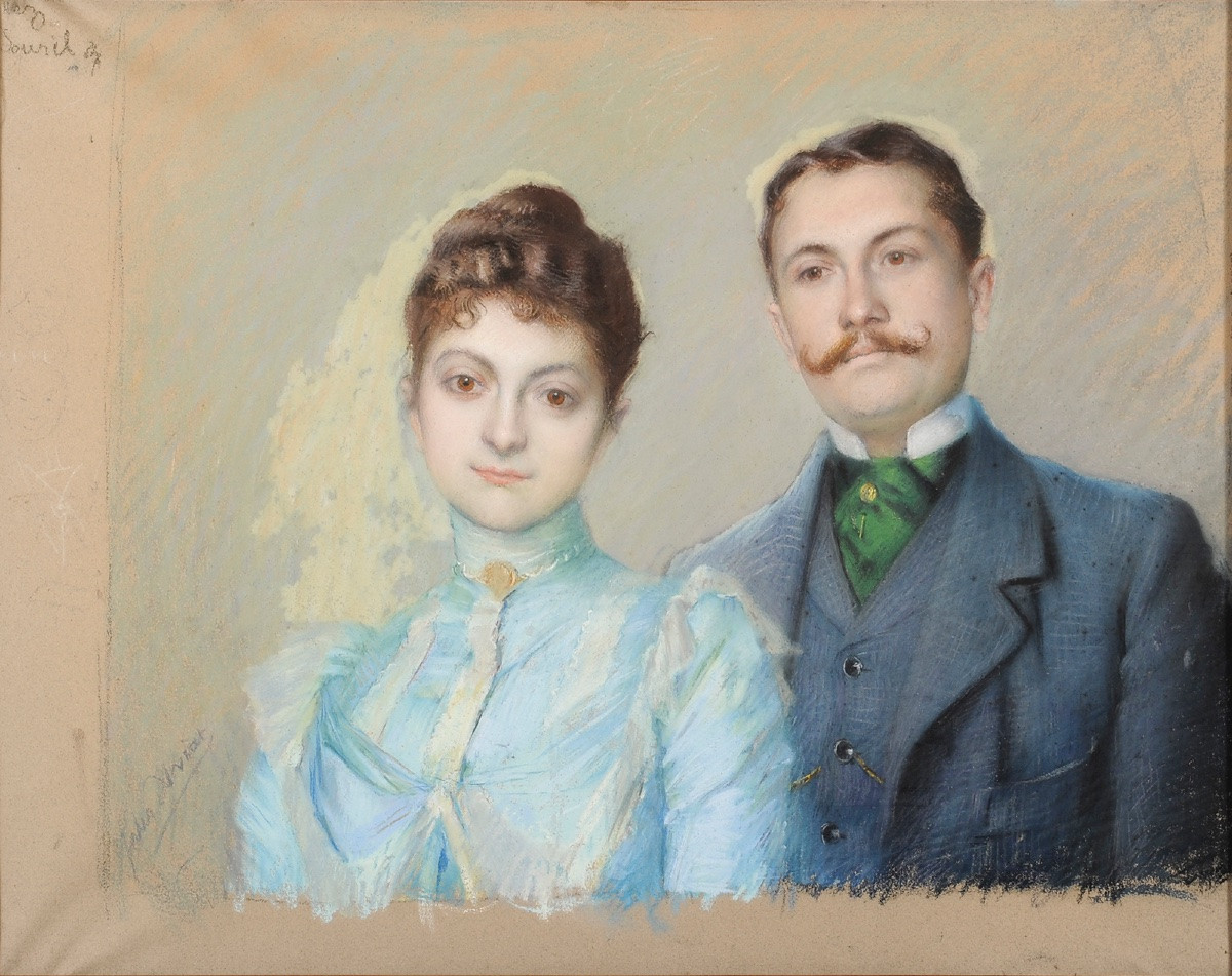 Jules Aviat (1844-1931) Portrait Of A Pastel Couple Périgueux Bordeaux-photo-2