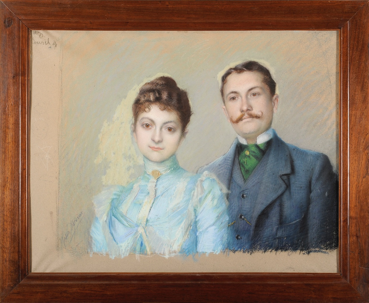 Jules Aviat (1844-1931) Portrait Of A Pastel Couple Périgueux Bordeaux