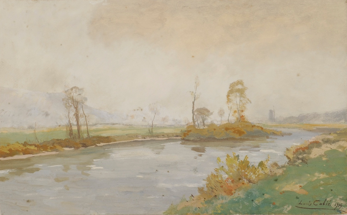 Louis Cabié (1853-1939) Brume d’automne sur la Vézère aux Eyzies Dordogne-photo-2