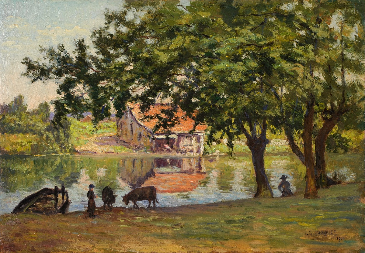 Jean-georges Pasquet (1851-1936) The Ferry At Campniac - Périgueux Dordogne