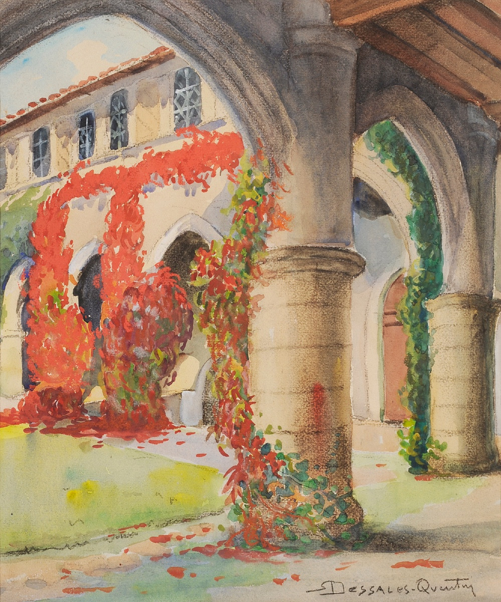 Robert Dessales-quentin (1885-1958) The Cloister Of Saint Jean De Côle Brantôme-photo-2