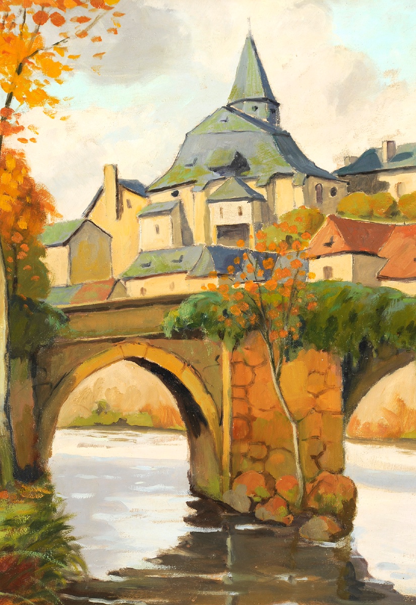 Robert Dessales-Quentin (1885-1958) Grande vue de Treignac Corrèze Vézère-photo-3