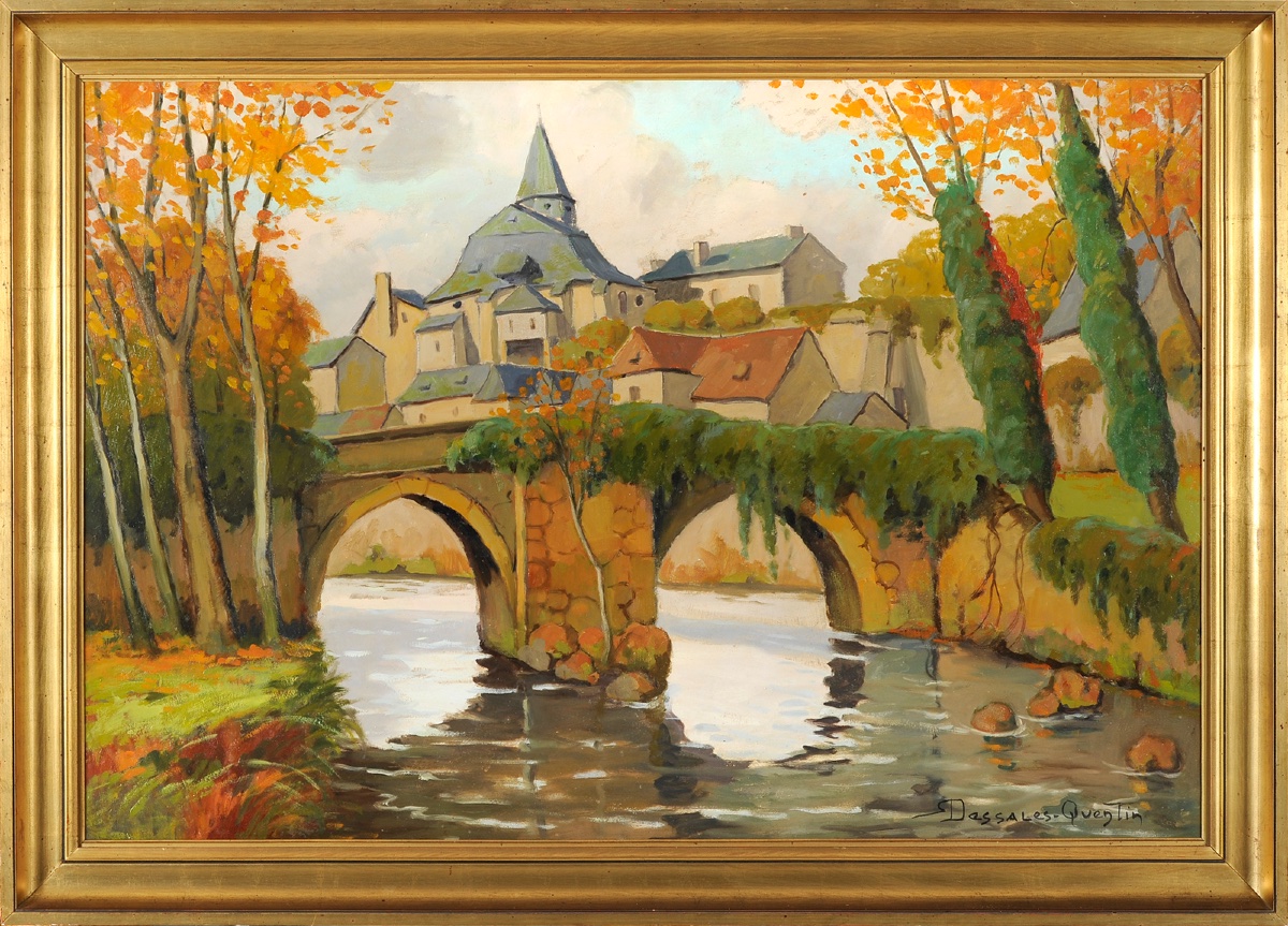 Robert Dessales-Quentin (1885-1958) Grande vue de Treignac Corrèze Vézère