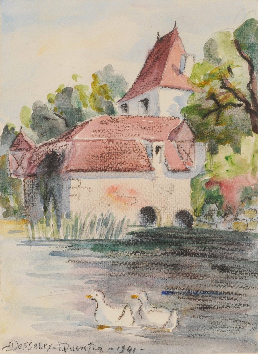 Robert Dessales-quentin (1885-1958) Rognac Mill And Castle In Bassillac Dordogne-photo-2