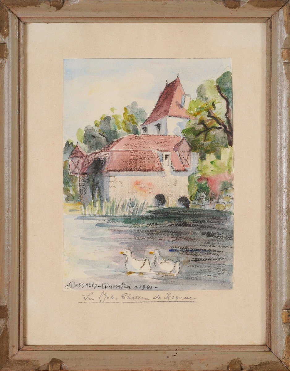 Robert Dessales-quentin (1885-1958) Rognac Mill And Castle In Bassillac Dordogne