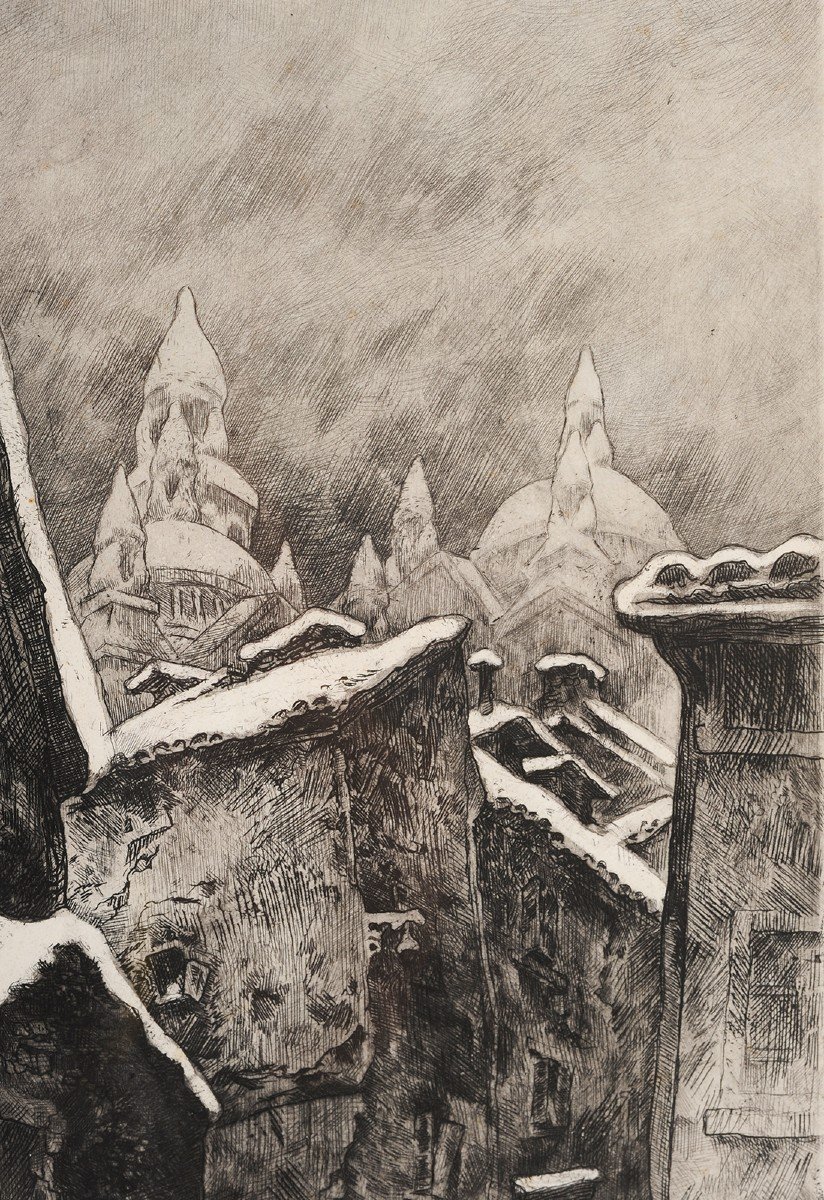 Julien Saraben (1892-1979) Saint Front Under The Snow Périgueux Dordogne Engraving-photo-3