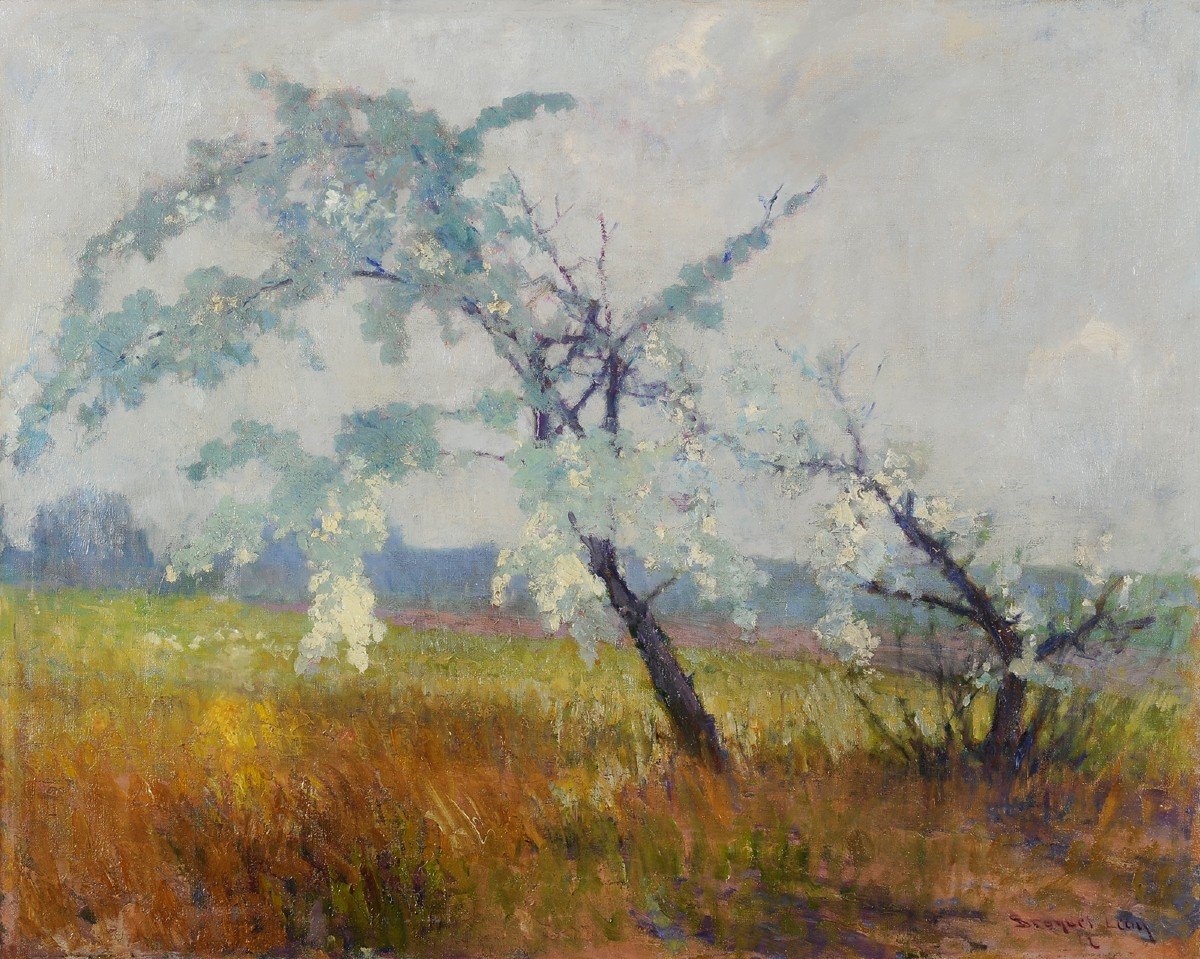 Léon Broquet (1869-1935) Prunus en fleurs Normandie