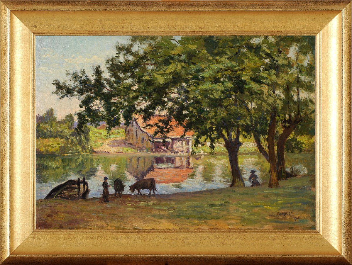 Jean-georges Pasquet (1851-1936) The Ferry At Campniac - Périgueux Dordogne-photo-2