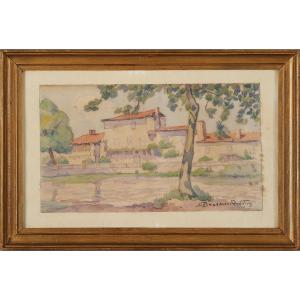 Robert Dessales-Quentin (1885-1958) Brantôme, le quai Bertin Dordogne Périgord