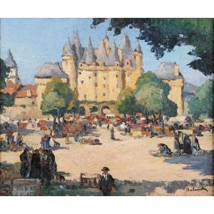 Gaston Balande (1880-1971) Market In Jumilac Dordogne Périgord