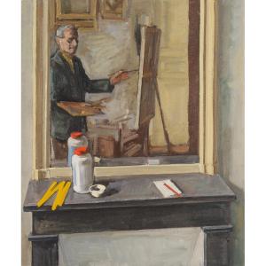 Louis Peyré (1923-2012) Autoportrait au mètre jaune