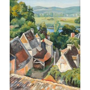 Julien Saraben (1892-1979) Les toits de La Roque-Gageac Dordogne