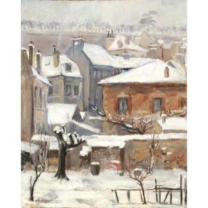 Lucien de Maleville (1881-1964) Neige en sarladais Dordogne Périgord Sarlat