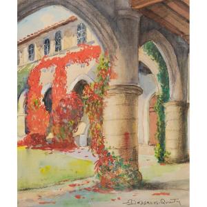 Robert Dessales-Quentin (1885-1958) Le cloître de Saint Jean de Côle Brantôme