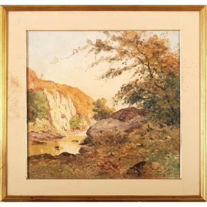 Louis Cabié (1853-1939) The Wolf's Leap Over The Aumance At Hérisson Allier